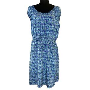 Christine V Navy Blue‎ and Green Paisley Cap Sleeve Sheath Dress NWT